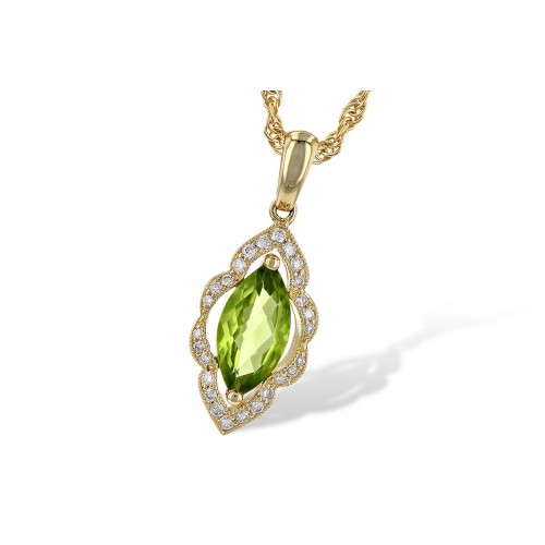 14kt yellow gold peridot pendant with diamond accent